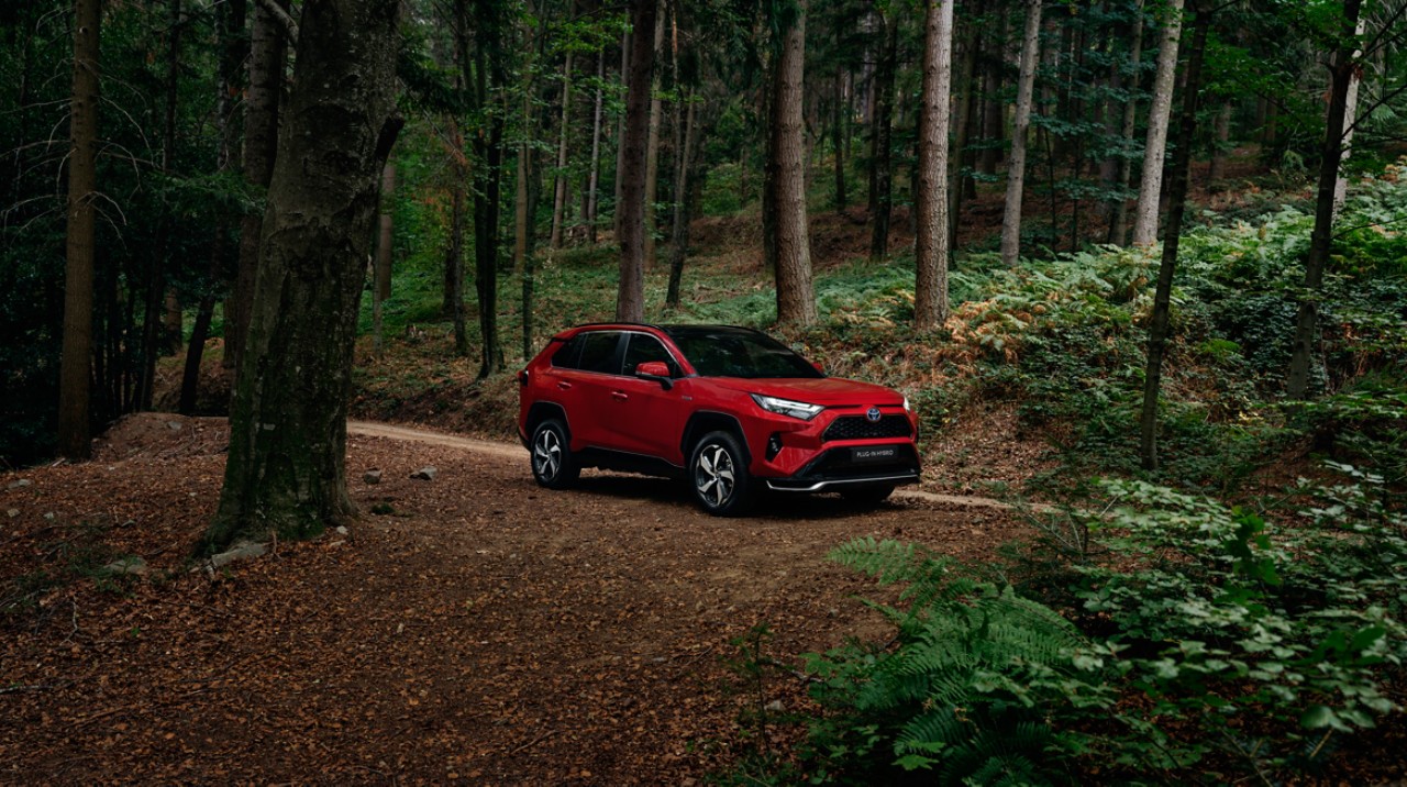 Toyota’s RAV4 Plug-in Hybrid on a forest road